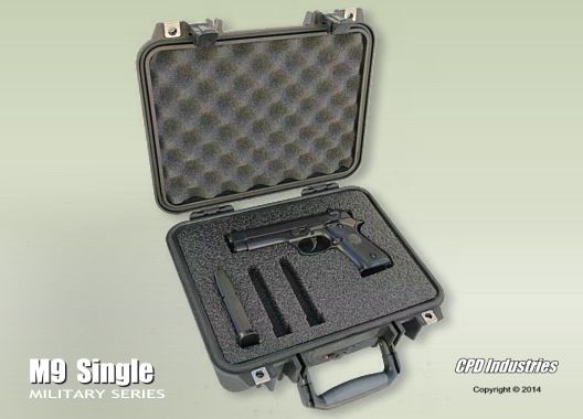 Pelican Single Beretta M9 Pistol Case with storage for 3 magazines by CPD Industries
